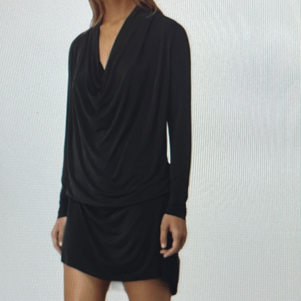 All Saints‎ Amei Black Cowl Neck Long Sleeve Dress Adjustable Size 6